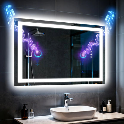 50/60/100/120cm LED Bathroom Mirror Built-in Bluetooth Speaker Waterproof