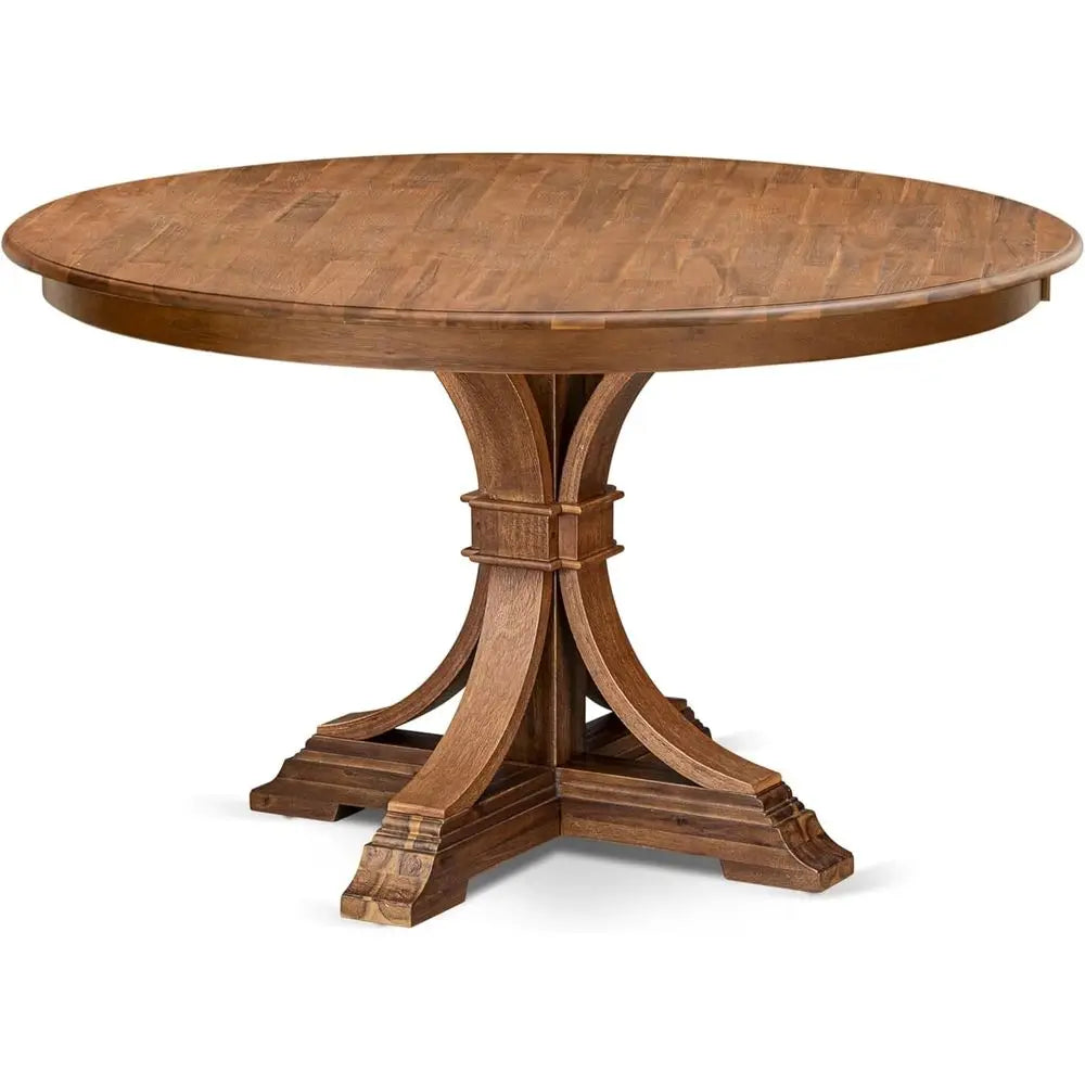 Round Acacia Wood Dining Table, Antique Walnut Finish