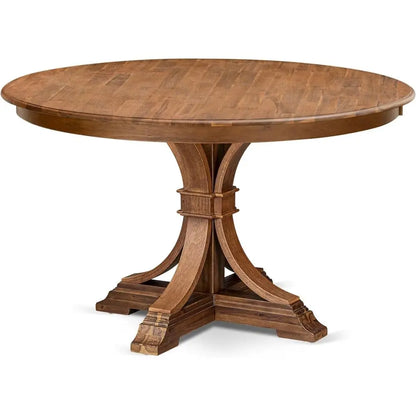Round Acacia Wood Dining Table, Antique Walnut Finish