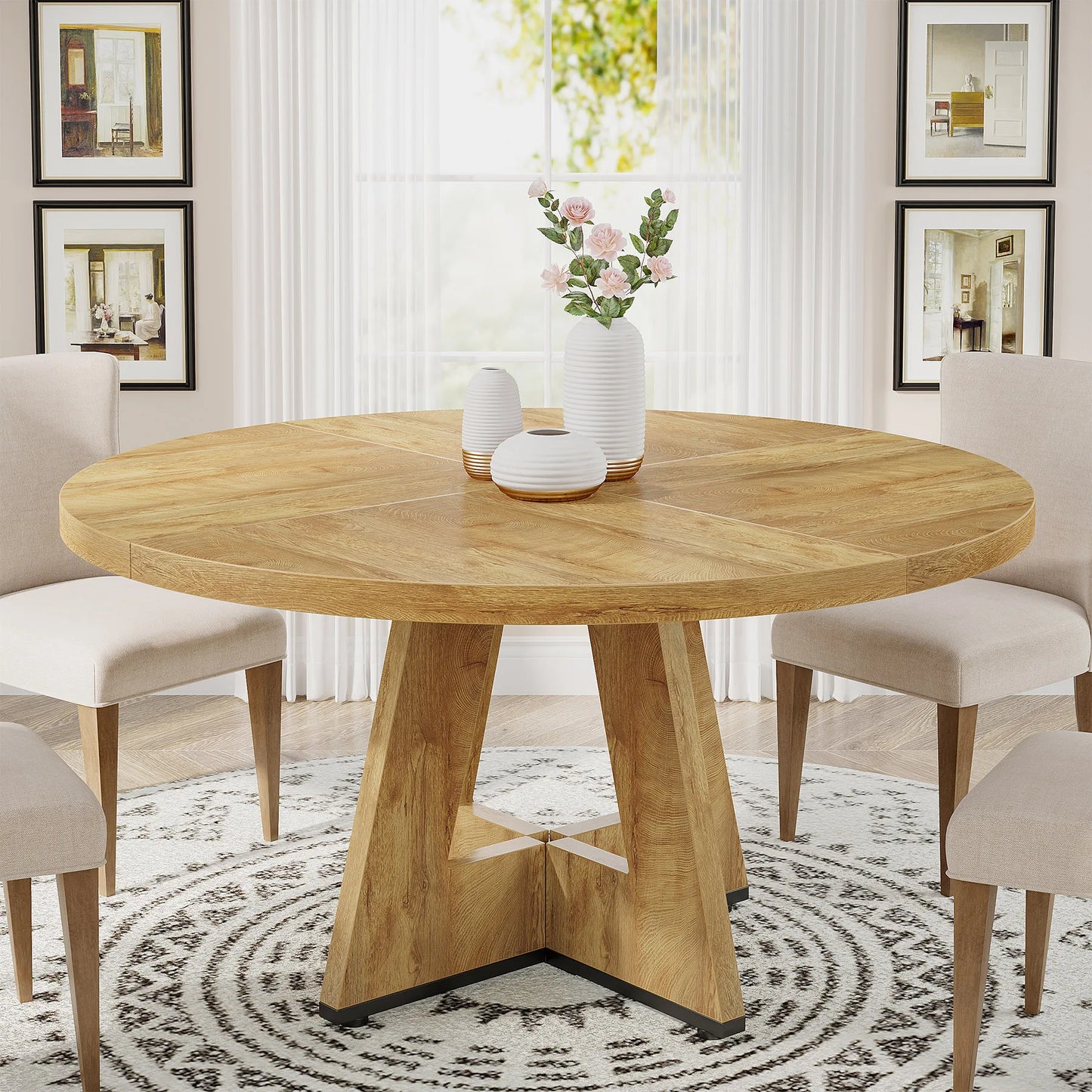 Round Beautiful Wood Dining Table for 4