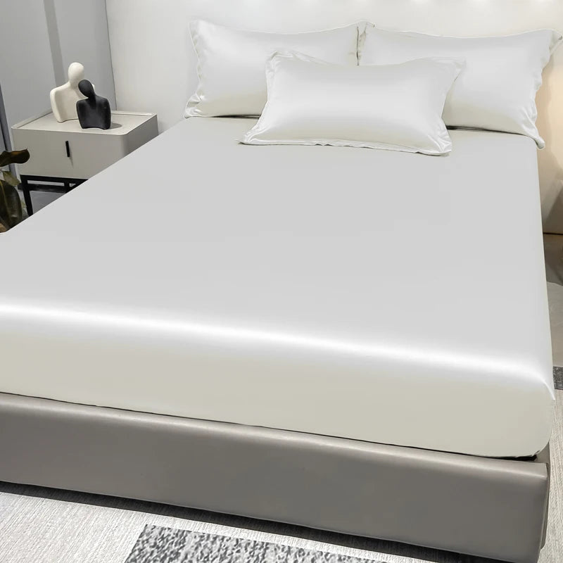 1 Simple Modern Satin Solid Color Fitted Sheet Ice Silk Bedspread