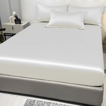 1 Simple Modern Satin Solid Color Fitted Sheet Ice Silk Bedspread