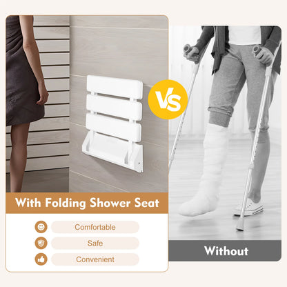 90° Folding Shower Seat Wall-Mounted Waterproof Bench Shoe Changing Stool for Bathrooms Porches 32*34cm