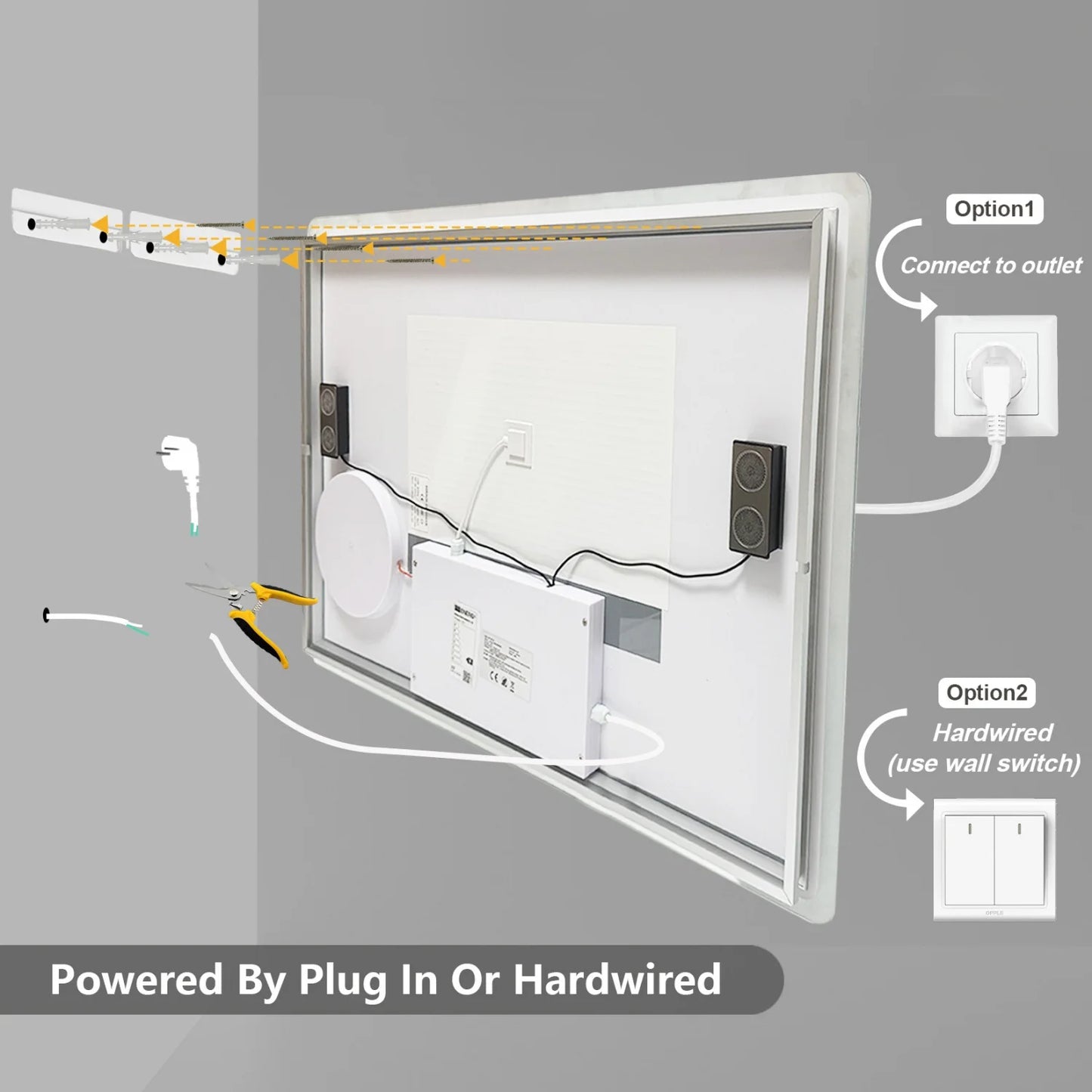 80/100/120/CM LED Bluetooth Bathroom Mirror Dimmable Backlit Vanity Mirror with 3X Magnifier and Screen Display