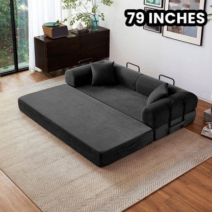 79'' Boneless Couch Foldable Convertible Futon Sleeper Sofa Bed