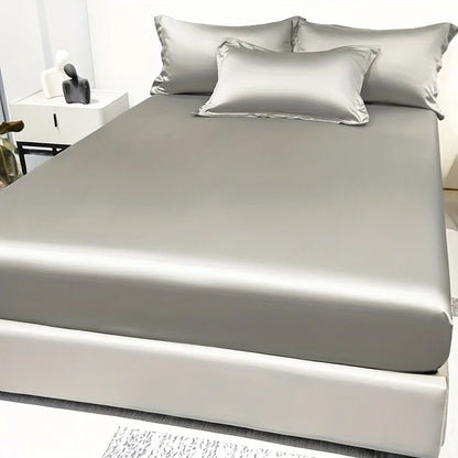 1 Simple Modern Satin Solid Color Fitted Sheet Ice Silk Bedspread