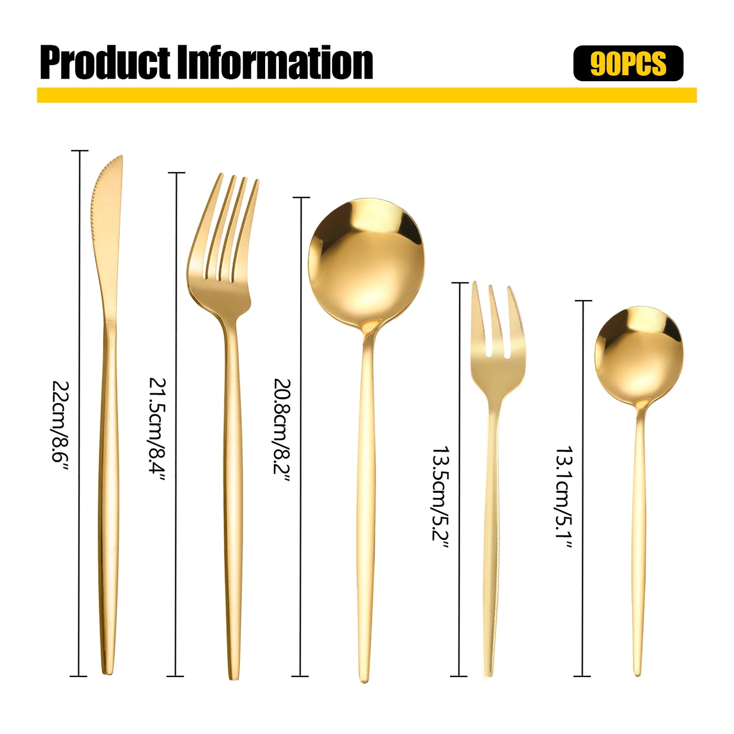 90Pcs Gold 420 Stainless Steel Tableware Set