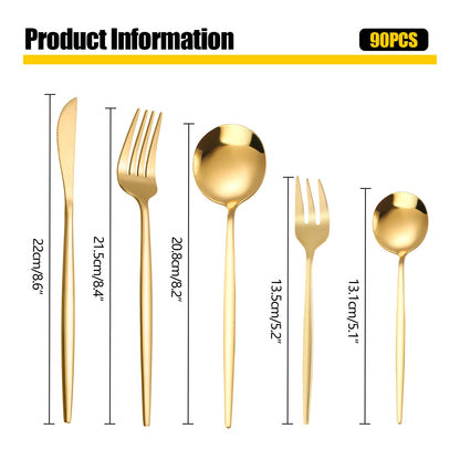 90Pcs Gold 420 Stainless Steel Tableware Set