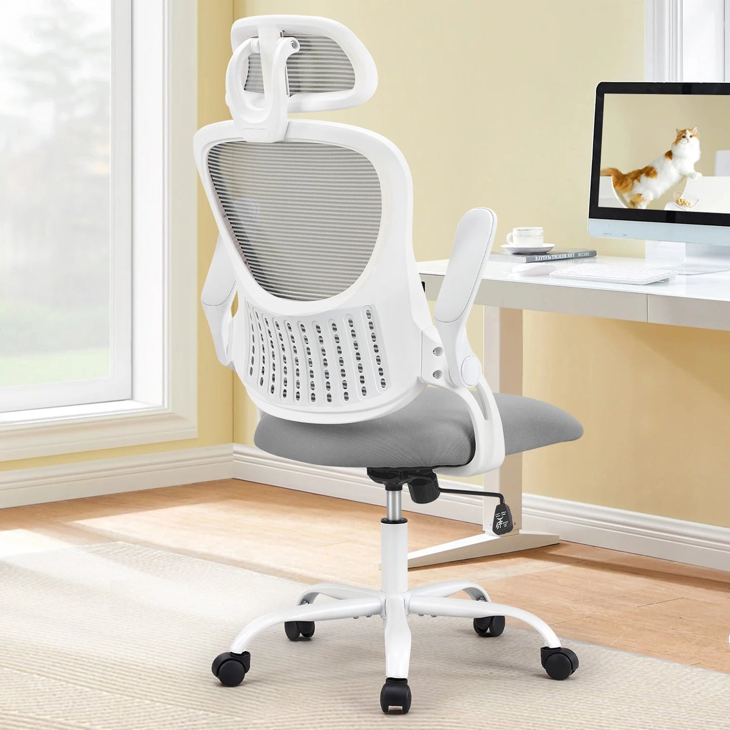Mesh Ergonomic Office Computer Desk Chair with Flip-up Arms & Adjustable Headrests