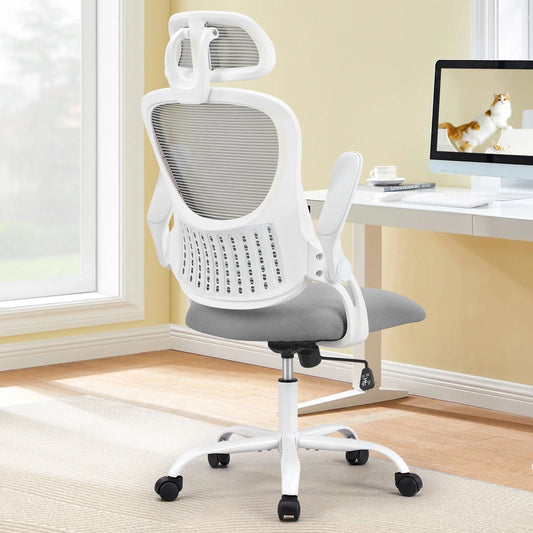 Mesh Ergonomic Office Computer Desk Chair with Flip-up Arms & Adjustable Headrests
