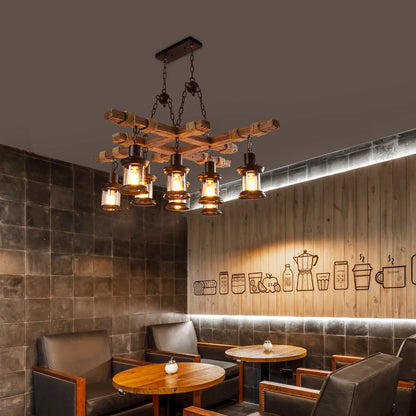 Vintage Wood Ceiling Chandelier Retro Ceiling Lamp Antique Industrial Chandelier Bar Luminaire Vintage Pendant Lights Lustre US