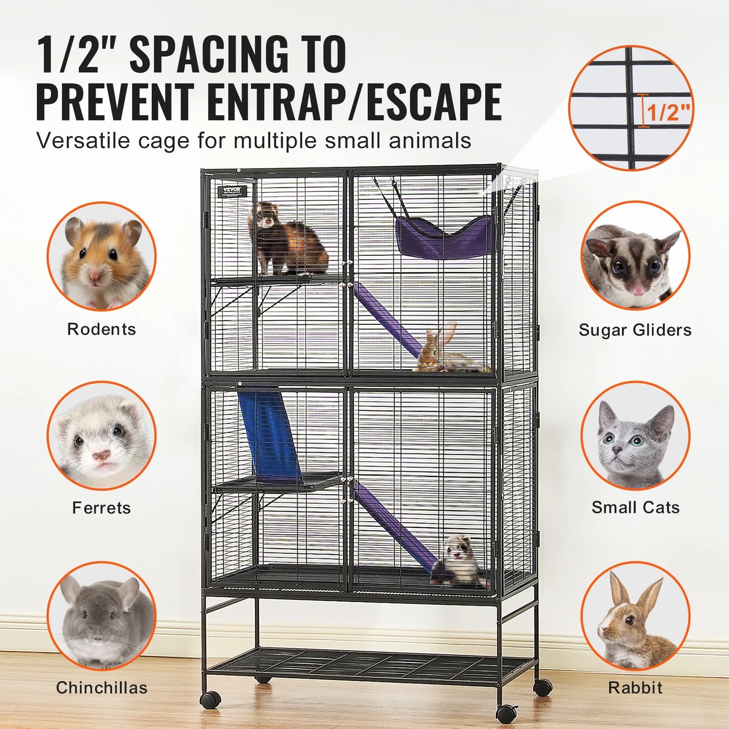 64.6" Rolling Metal Ferret Cage 4-Tier
