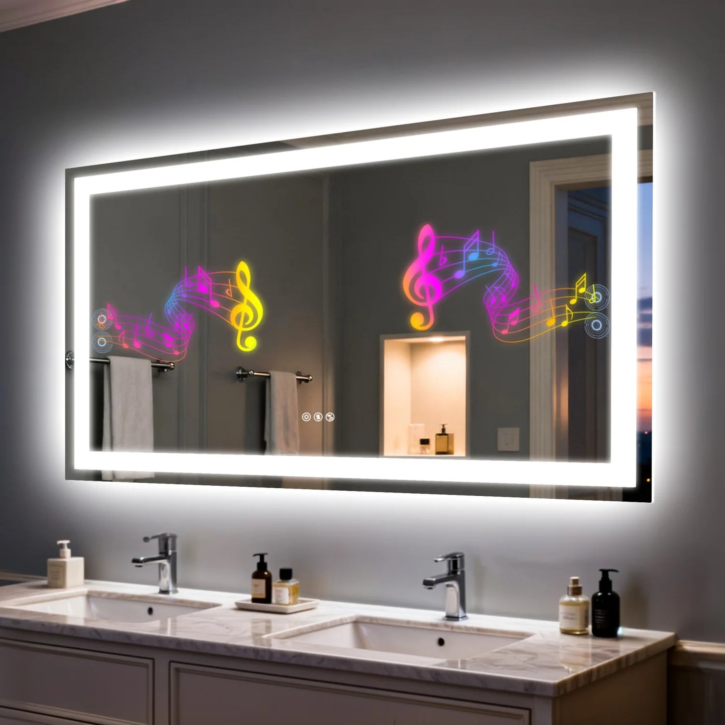 50/60/100/120cm LED Bathroom Mirror Built-in Bluetooth Speaker Waterproof