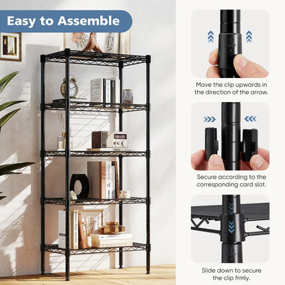 3-5 Tier Metal Wire Storage Shelves Adjustable Heavy Duty for Living Room and Kitchen