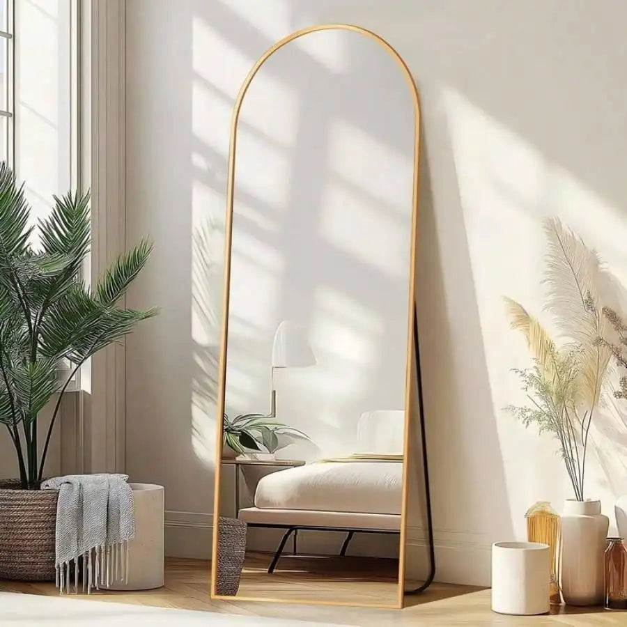 Arched Full Length Mirror Floor or Wall Mounted Gold 59x16.2 Inch