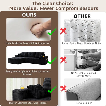 109" Boneless Couches for Living Room Modular Sectional Sofa with Oversized Chaise, L-Shape Cloud Couch with Deep, Customized