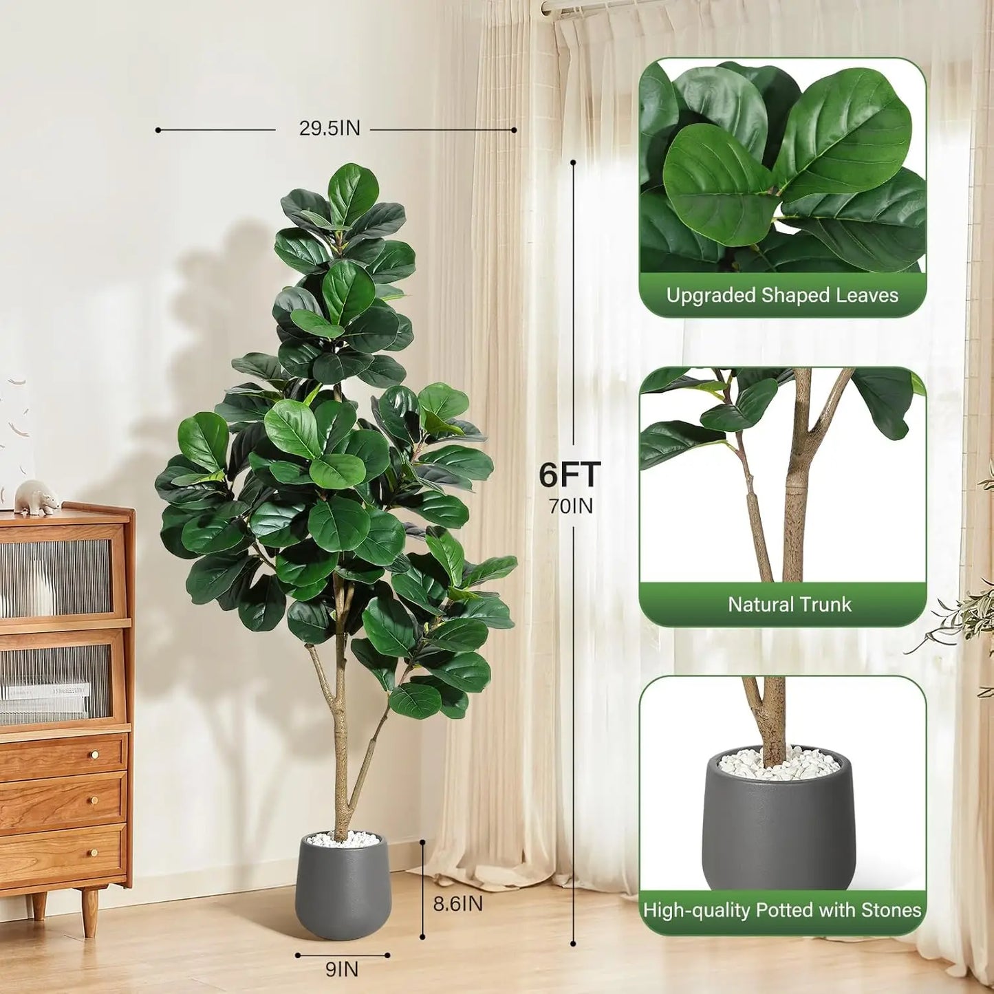4FT/5FT/6FT/7FT Realistic Faux Ficus Lyrata Trees