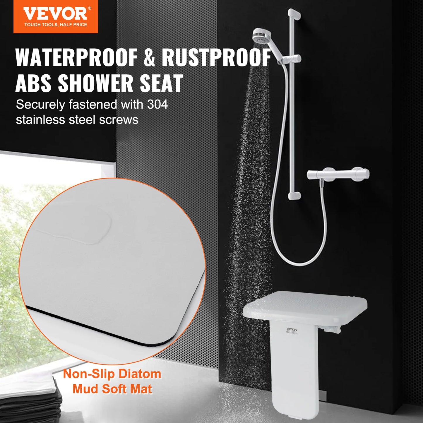 Folding ABS Shower Seat 15.7'' x 16.7'' 440 lbs Load Capacity