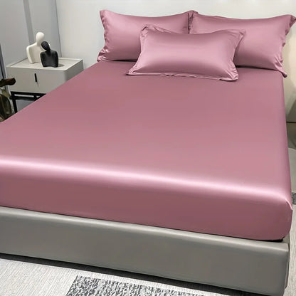 1 Simple Modern Satin Solid Color Fitted Sheet Ice Silk Bedspread