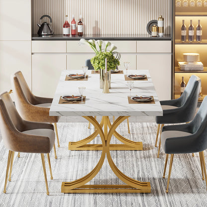 63-Inch Rectangular Dining Table with Faux Marble Table Top