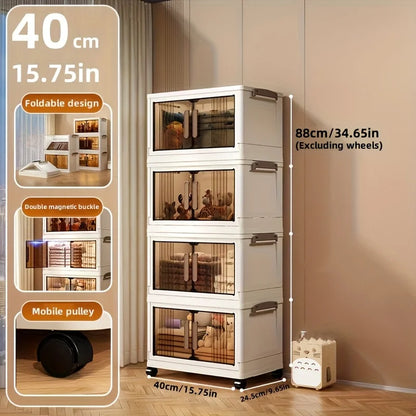 4/5-Tier Heavy-Duty Plastic Foldable & Stackable Wheeled Shelving Unit