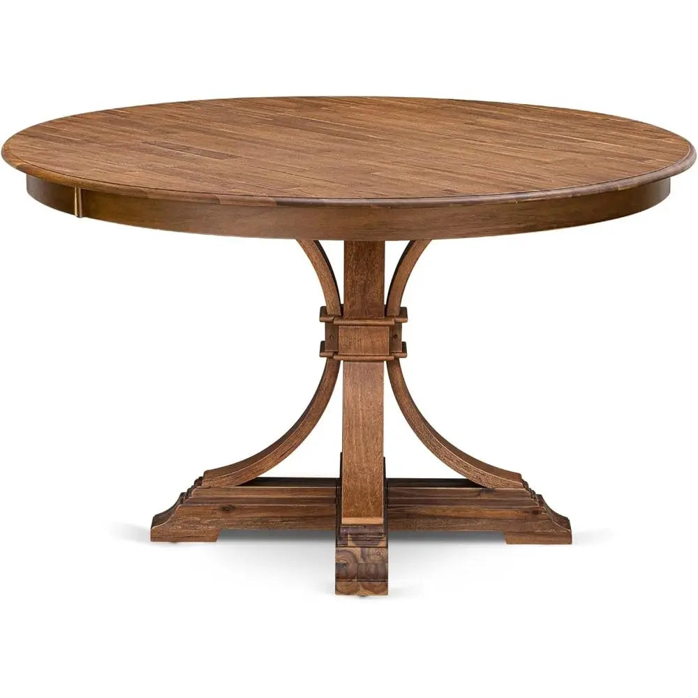 Round Acacia Wood Dining Table, Antique Walnut Finish