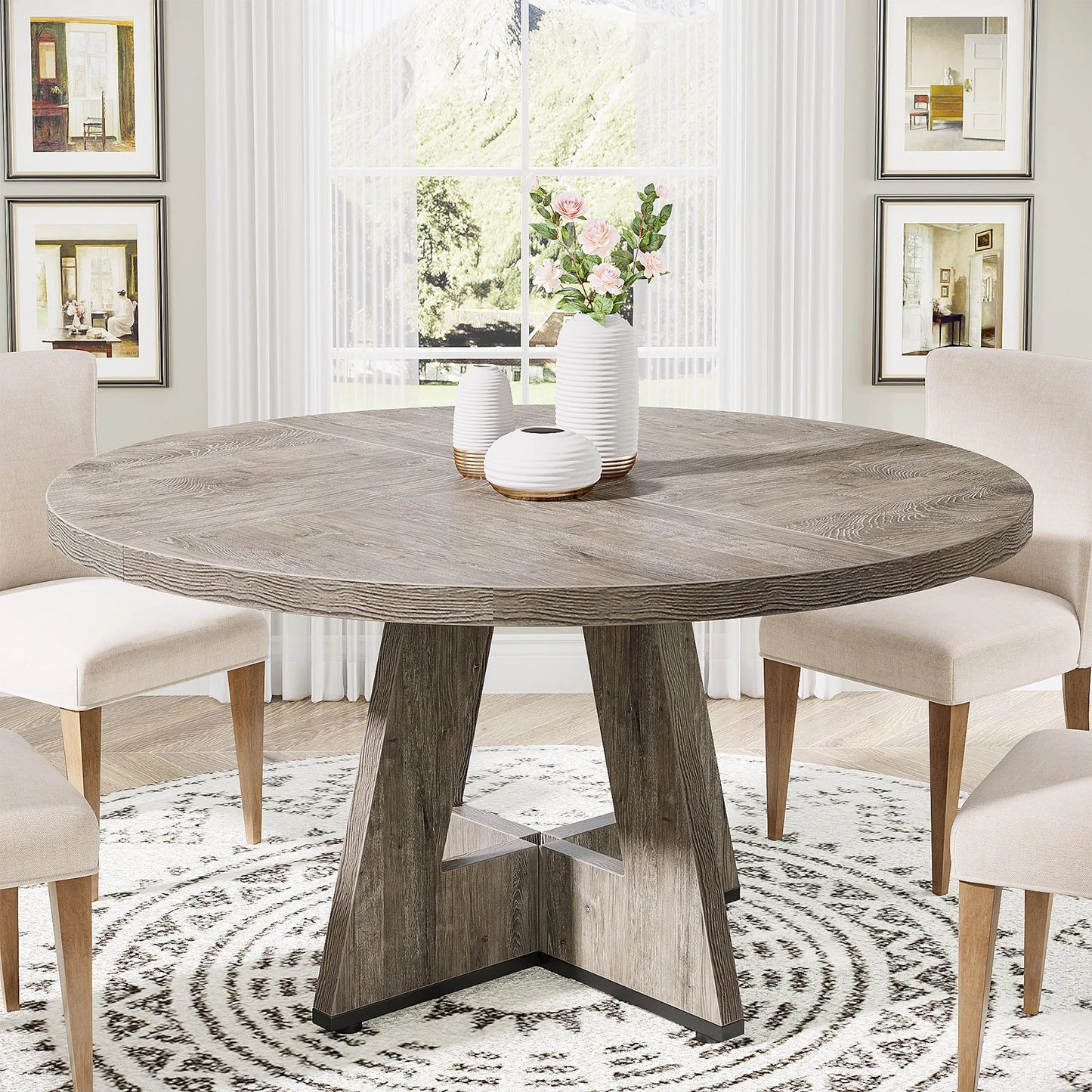 Round Beautiful Wood Dining Table for 4