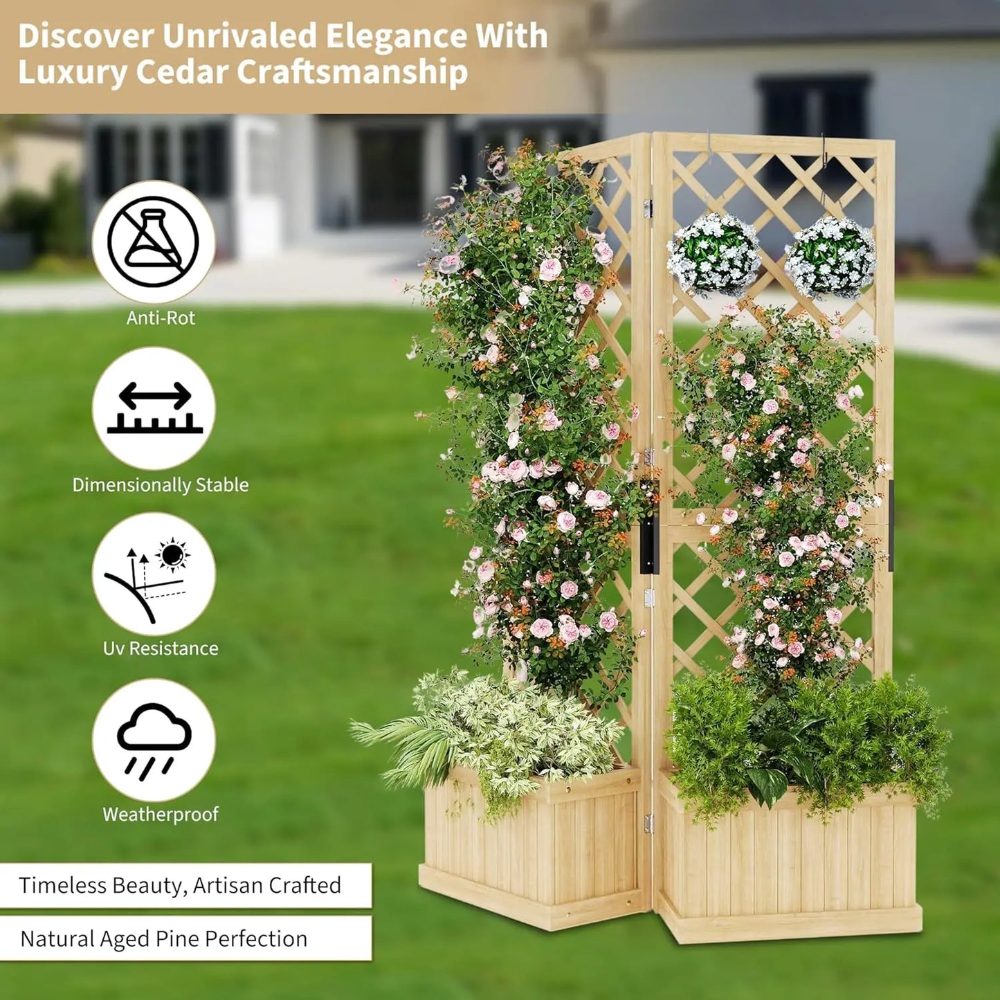 41"x10"x65" Freestanding Privacy Fence with Planter Box & Trellis