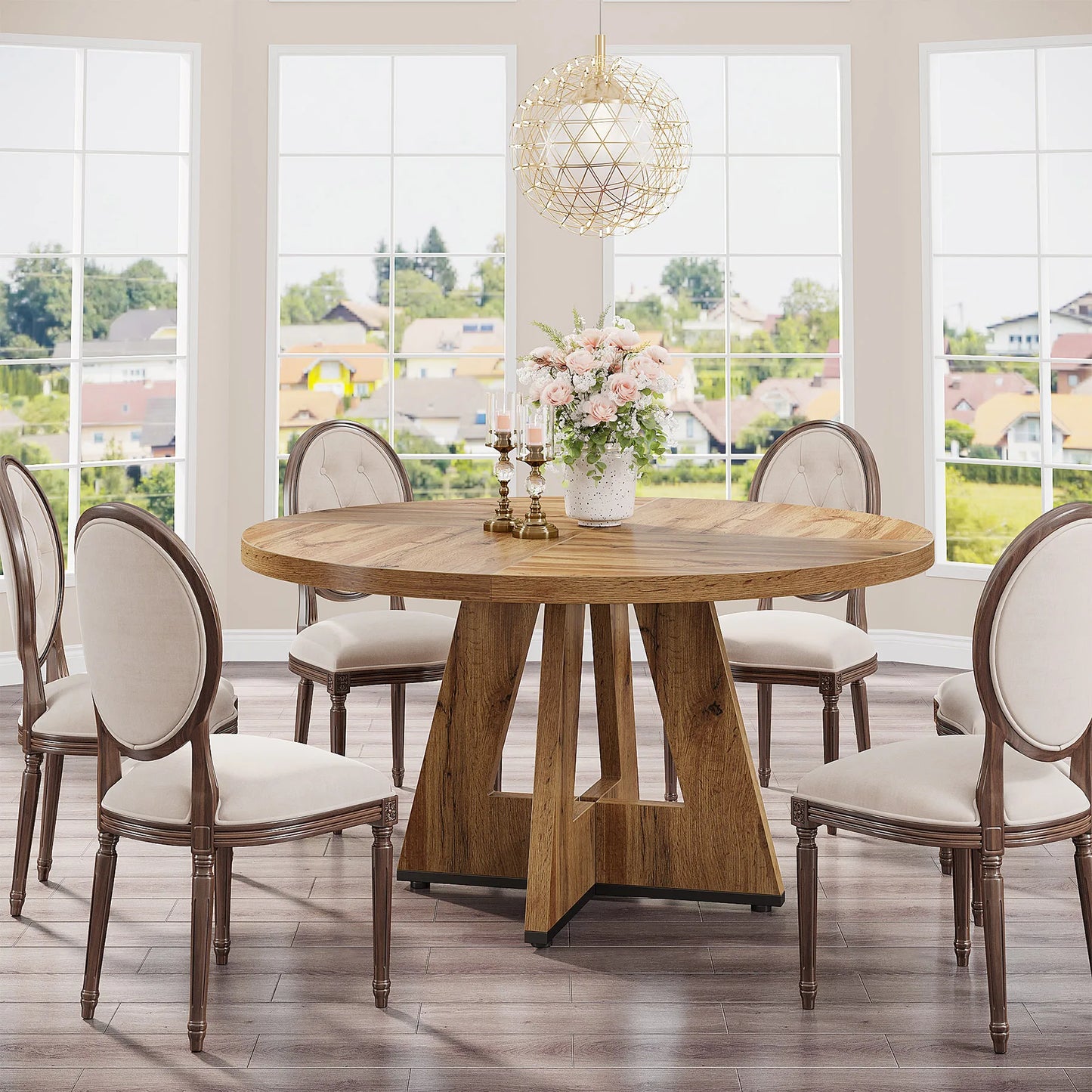Round Beautiful Wood Dining Table for 4