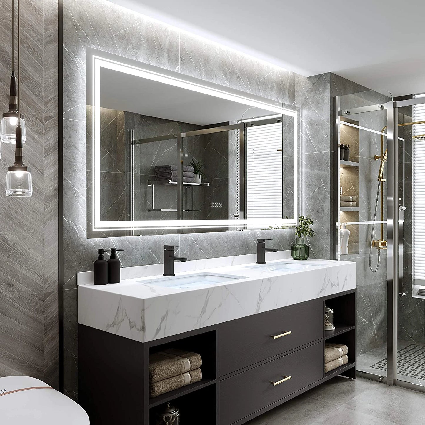 48"X24" LED Bathroom Mirror with Lights, Anti-Fog, Dimmable, Backlit + Front Lit,