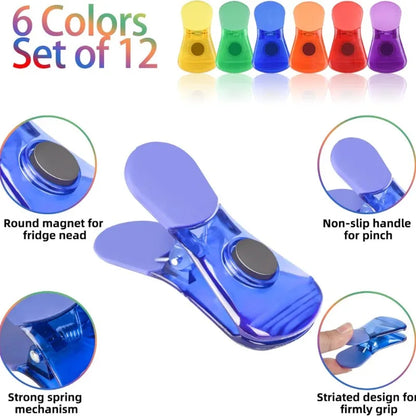 12 pcs Colorful Food Sealing Clips - Magnetic Closure for Snack Bag