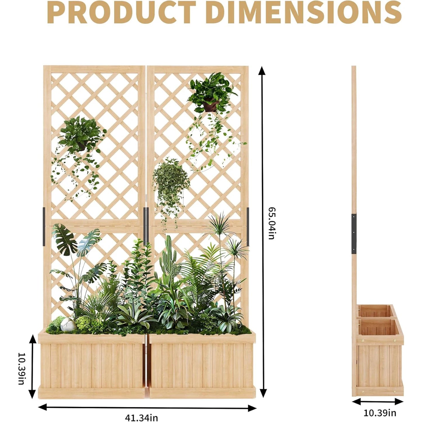 41"x10"x65" Freestanding Privacy Fence with Planter Box & Trellis