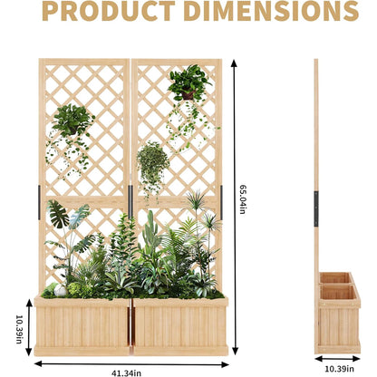41"x10"x65" Freestanding Privacy Fence with Planter Box & Trellis