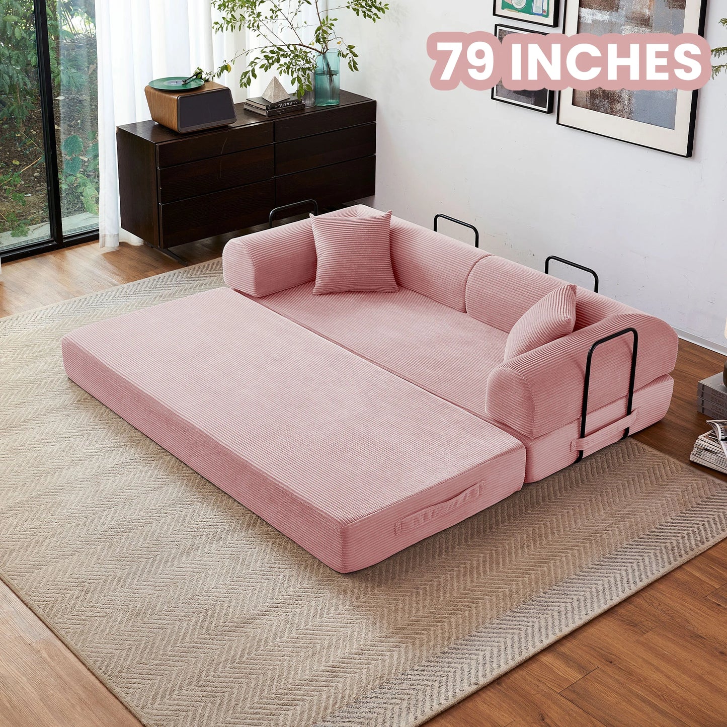 79'' Boneless Couch Foldable Convertible Futon Sleeper Sofa Bed