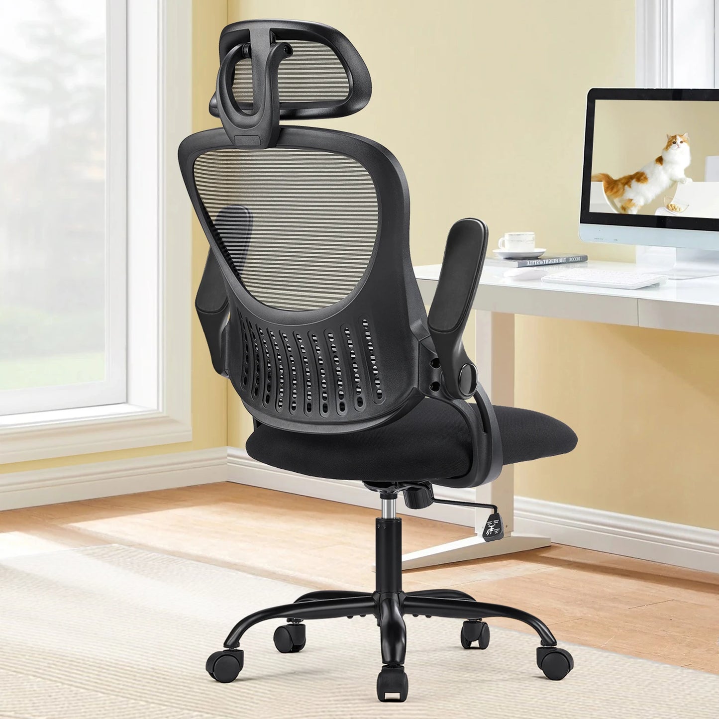 Mesh Ergonomic Office Computer Desk Chair with Flip-up Arms & Adjustable Headrests