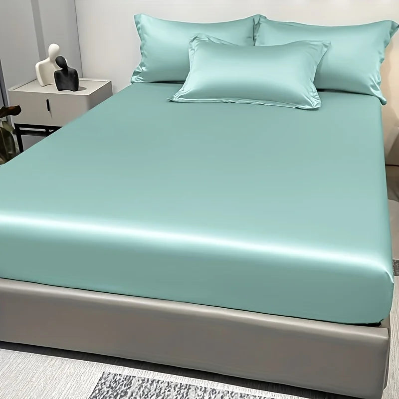 1 Simple Modern Satin Solid Color Fitted Sheet Ice Silk Bedspread