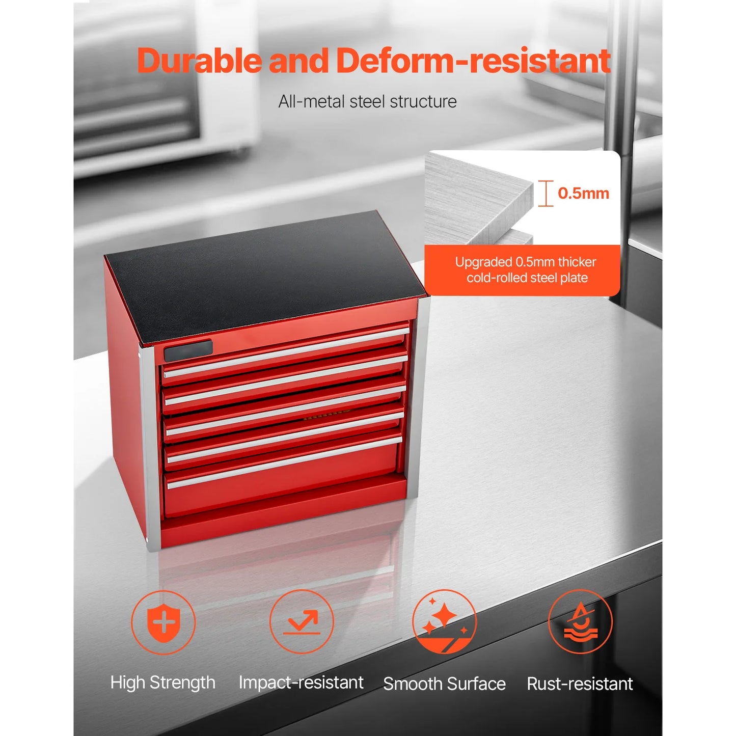 5-Drawer 8.6in Portable Metal Tool Box Red/Black