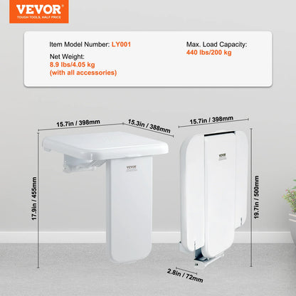 Folding ABS Shower Seat 15.7'' x 16.7'' 440 lbs Load Capacity