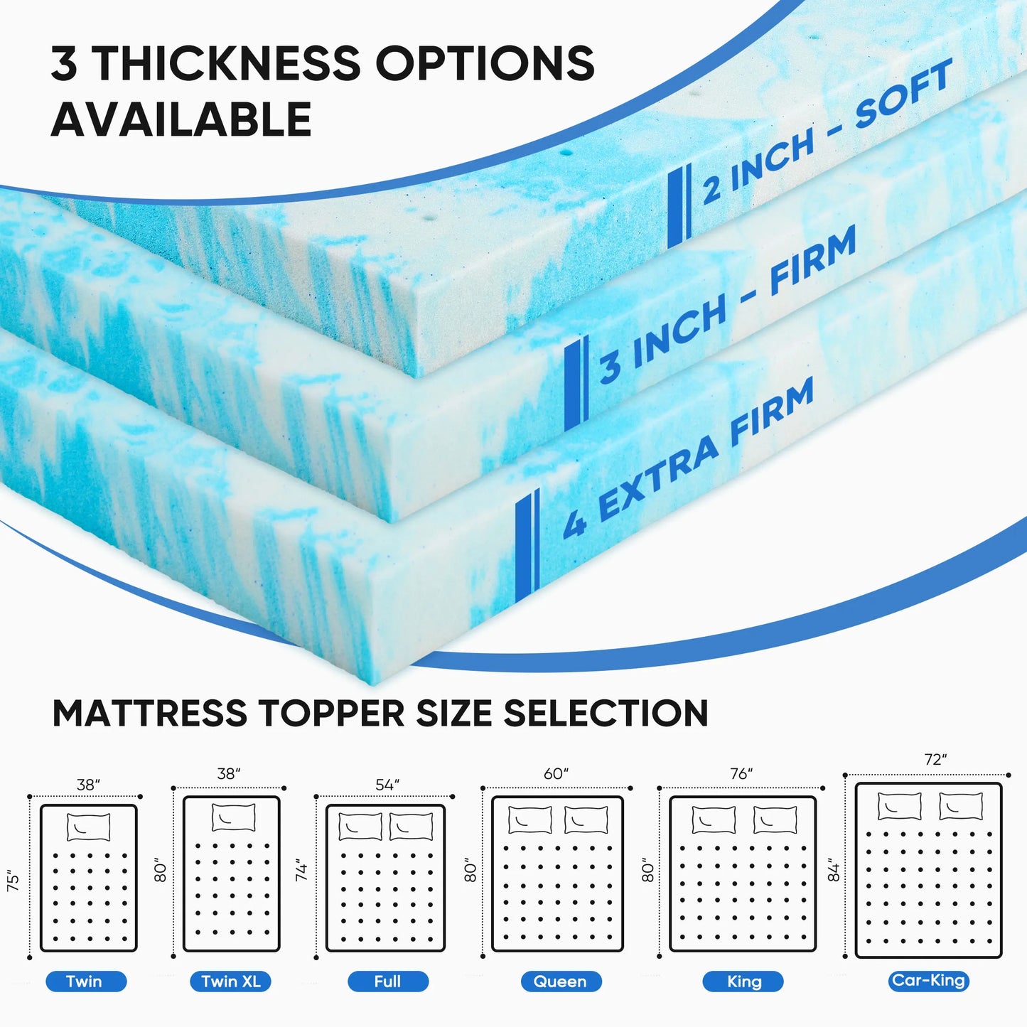 2-4 Inch Gel Memory Foam California King Mattress Topper