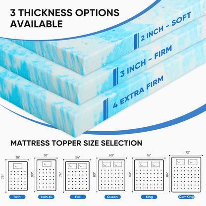 2-4 Inch Gel Memory Foam California King Mattress Topper