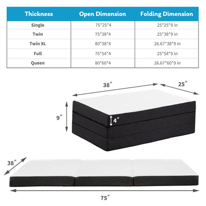 Tri-Fold Memory Foam Mattress with Collapsible and Washable Cover