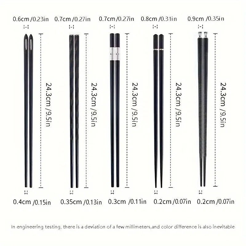 5-Pair Set Black Alloy Chopsticks Durable & Dishwasher Safe