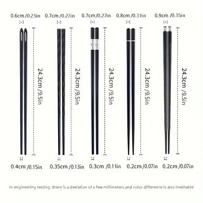5-Pair Set Black Alloy Chopsticks Durable & Dishwasher Safe