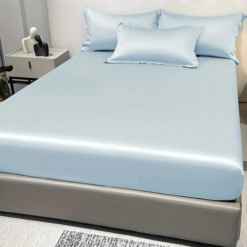 1 Simple Modern Satin Solid Color Fitted Sheet Ice Silk Bedspread