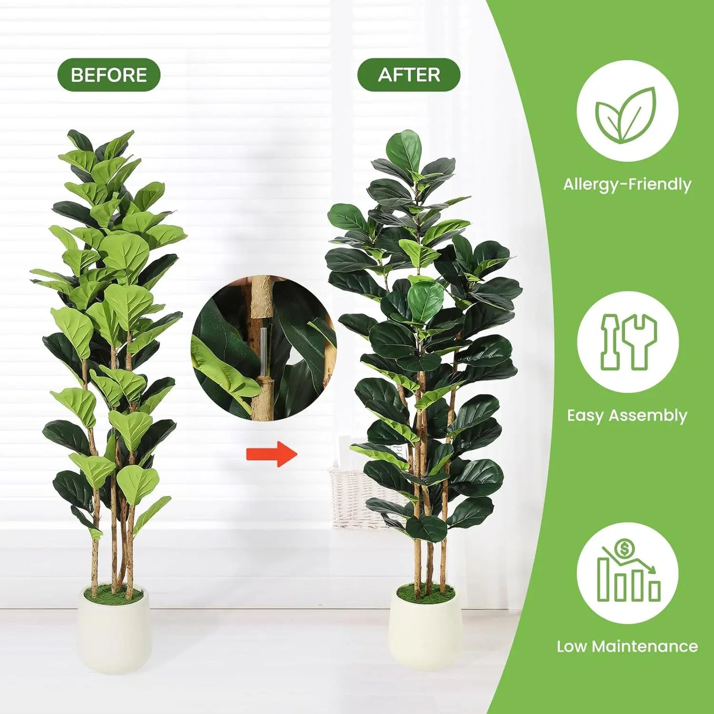 5/6/7 FT Artificial Fiddle Leaf Fig Tree with Pot