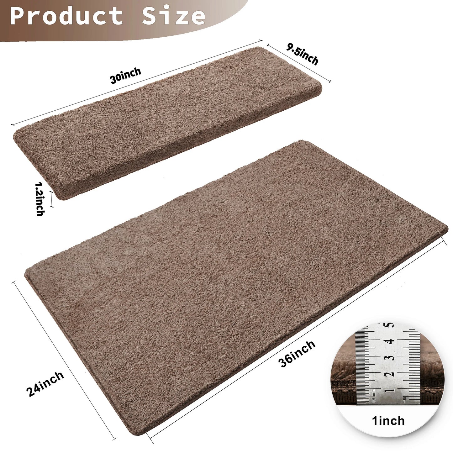 Bullnose Non-Slip Stair Treads -Ultra Plush- Washable Self-Adhesive