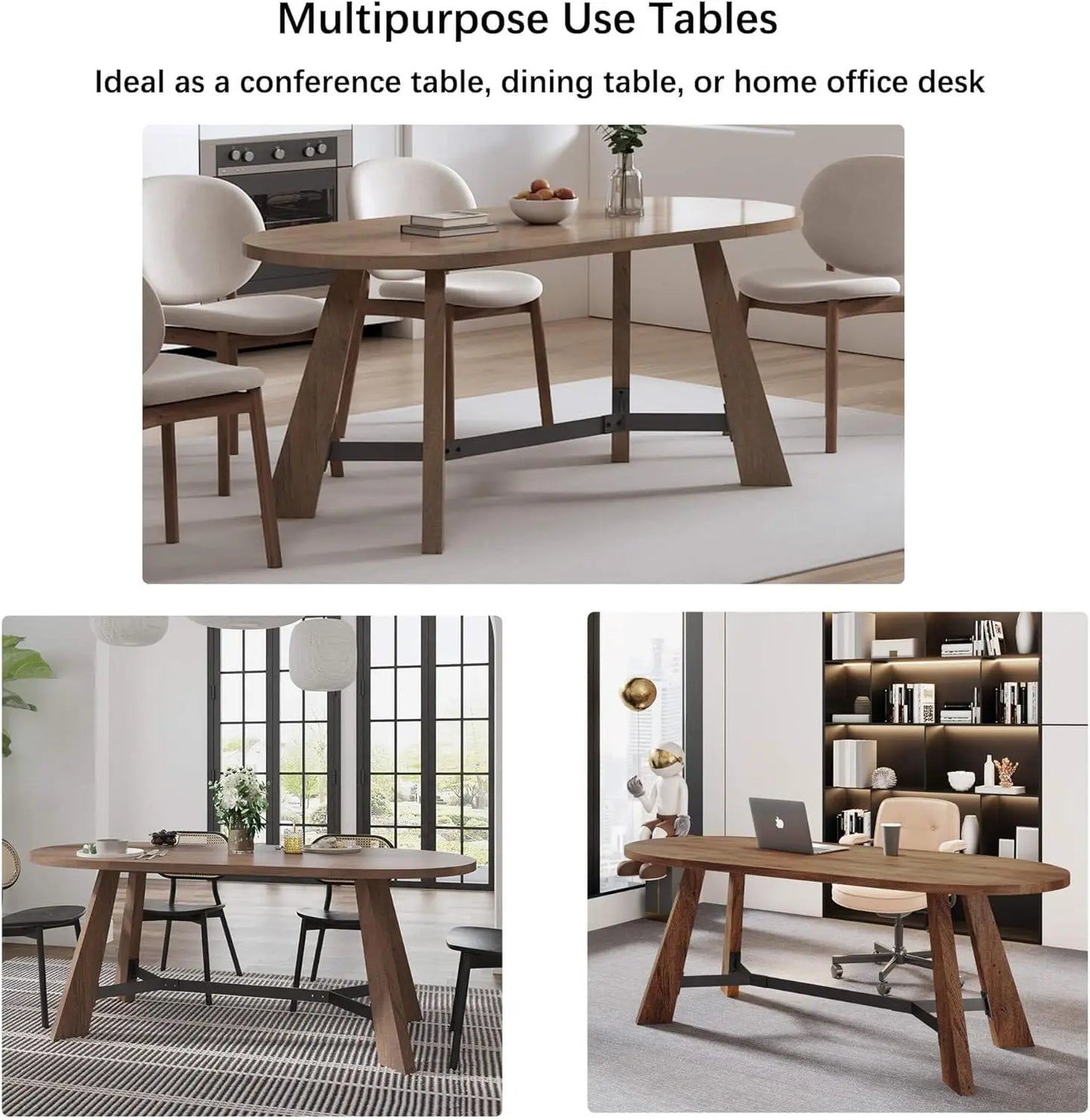 70.86in Rustic Oval Farmhouse Wood Kitchen Table for 6-8 Person