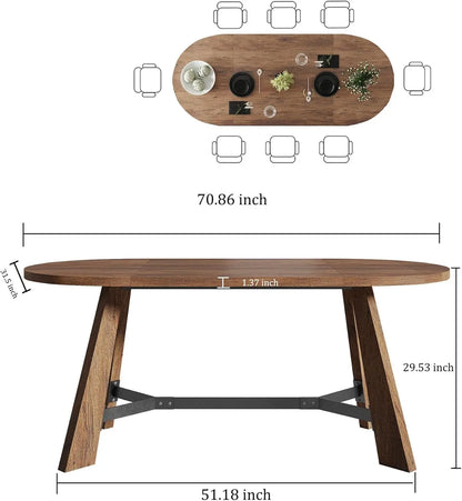 70.86in Rustic Oval Farmhouse Wood Kitchen Table for 6-8 Person