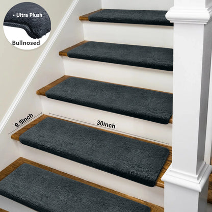 Bullnose Non-Slip Stair Treads -Ultra Plush- Washable Self-Adhesive