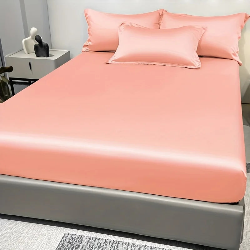 1 Simple Modern Satin Solid Color Fitted Sheet Ice Silk Bedspread